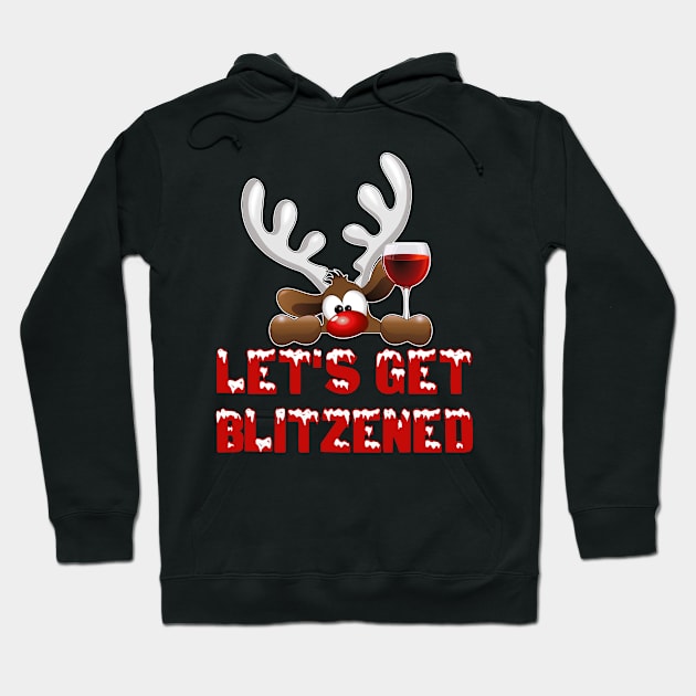 Let's get blitzened t-shirt | Christmas reindeer drinking t-shirt gift wine lover Hoodie by TeesCircle